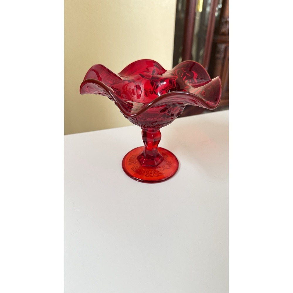 Vintage Viking Glass Ruby‎ Red Diamonds Compote Dish Home Accent Decor